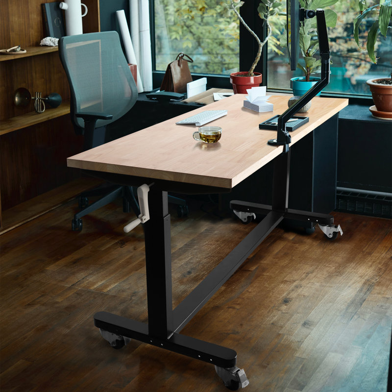 WORKPRO Adjustable Work Table, Wooden Top Workbench with Casters and